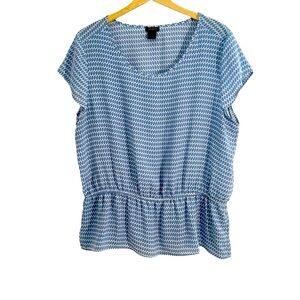 Ann Taylor Factory Peplum Blouse Blue & White Print Size XL